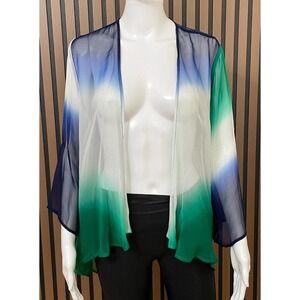 Soft Surroundings Women's PM White Top‎ Silk Kimono Tie-Dye Sheer Open Front